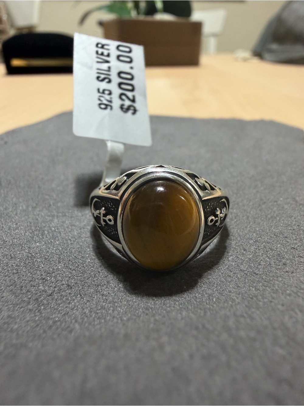Sterling Silver Men's Tiger Eye Signet Ring - Brown Stone